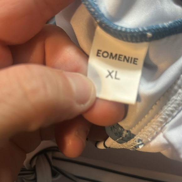 NWT Eomenie Size XL Blue & Stripe Colorblock High Waist Cutout Swimsuit - Picture 6 of 6